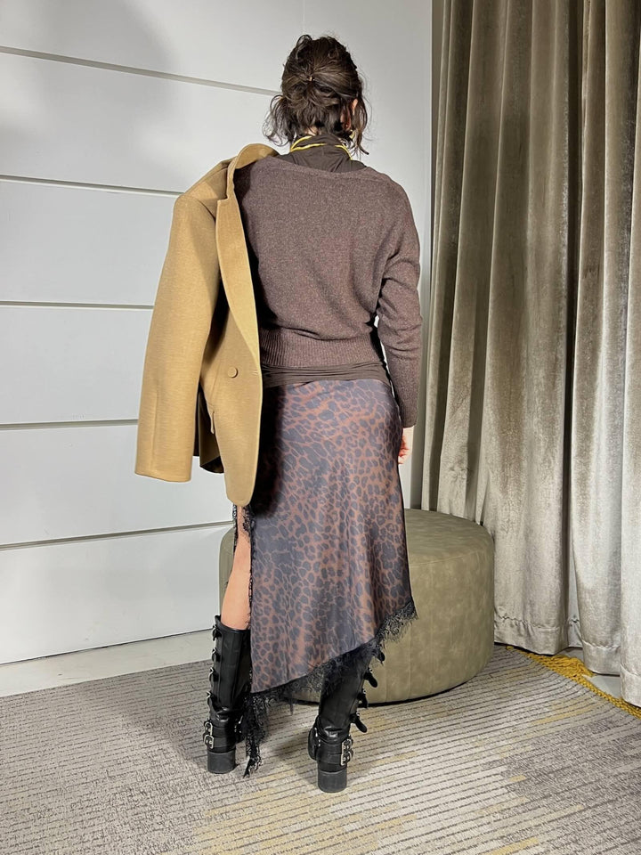 GONNA SATIN MACULATA CON PIZZO G67151MORO SUSY MIX