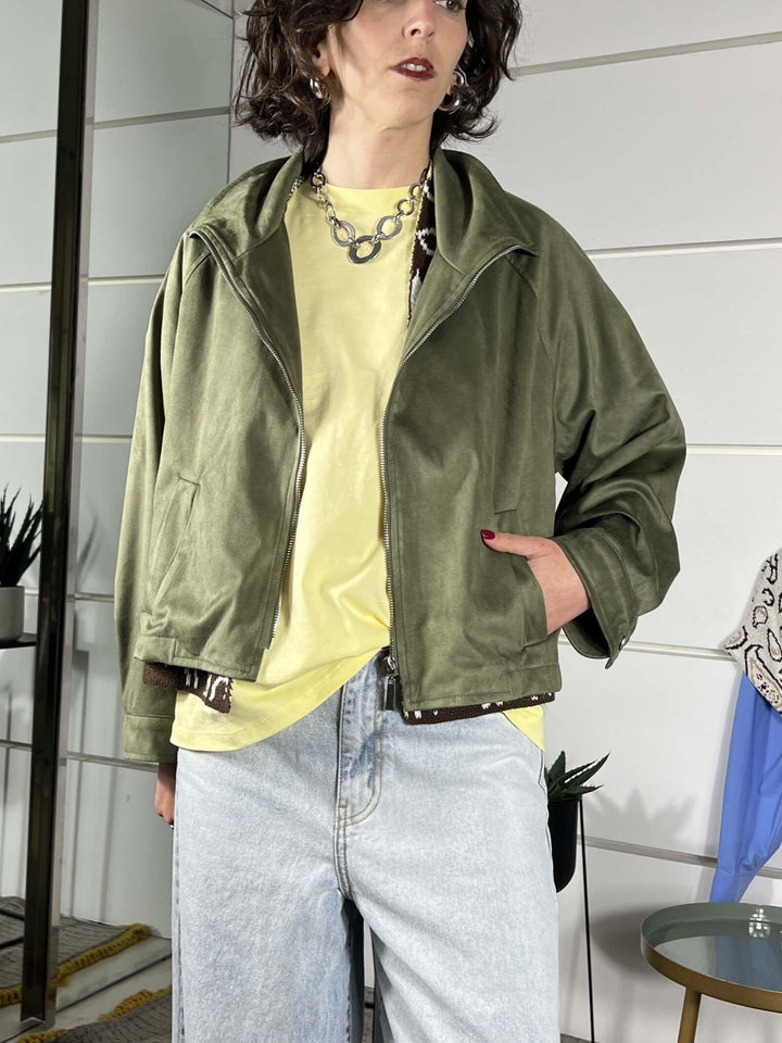 giubbotto scamosciato con zip verde 26MP26058VERDE MILITARE FEMME SELECTION