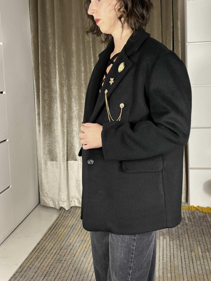 giacca cappotto over con spille rimovibili TF2012NERO VICOLO