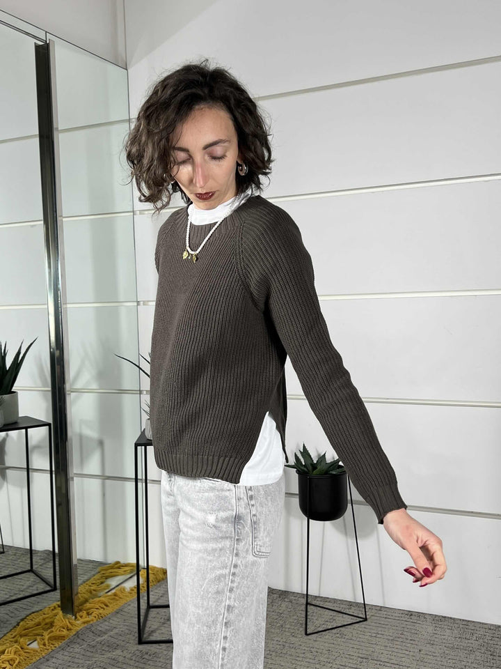 maglia manica lunga punto pannocchia in cotone moro 61041MORO SUSY MIX