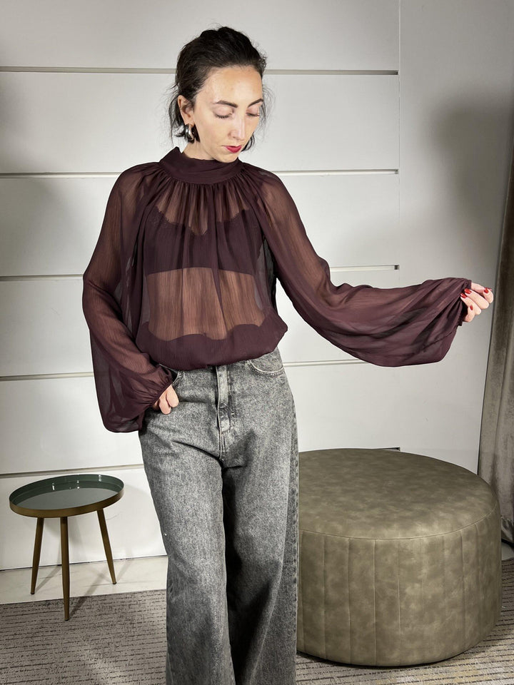 camicia semitrasparente con fiocco nel retro vino S01E0439VINO PHILIA LOFT