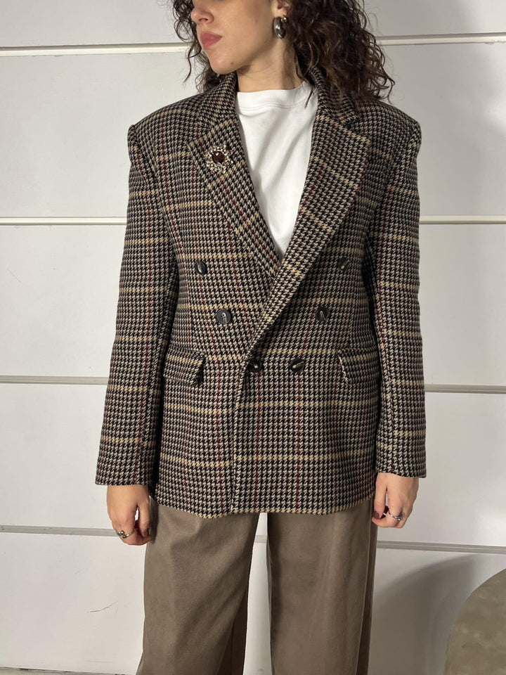 giacca con maxi spalla sfiancata check W25J992UNICA TENSIONE IN