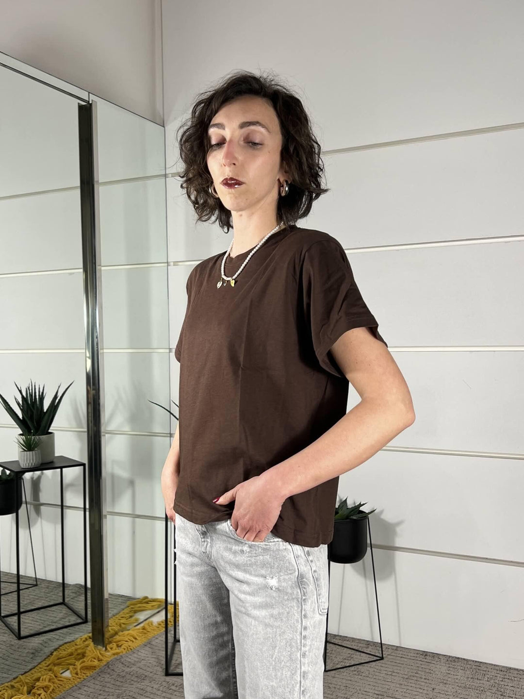 t-shirt girocollo con spalline cioccolato manica corta TS26SGI40CIOCCOLATO TWO WAY