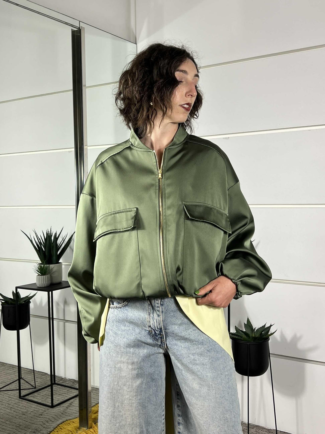 bomber con tasca satin verde TAB0623VERDE VICOLO