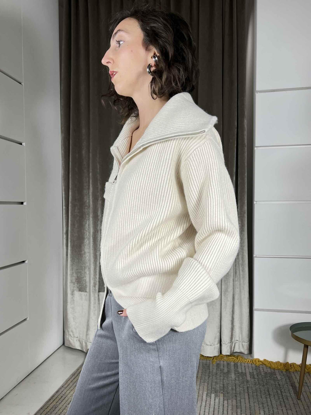 maglione con zip e tasca a patta beige 251871BEIGE SUSY MIX