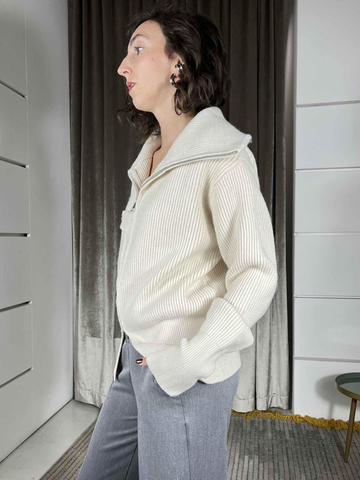 maglione con zip e tasca a patta beige 251871BEIGE SUSY MIX