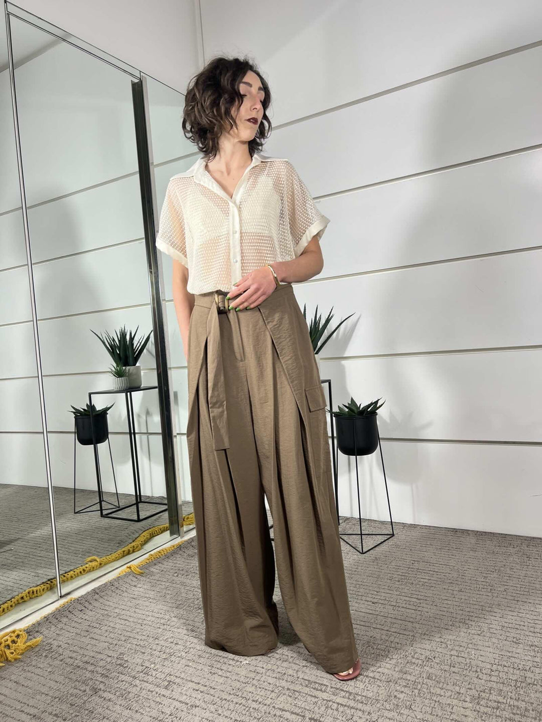 pantalone con pinces tabacco in viscosa e cotone 10497TABACCO SUSY MIX