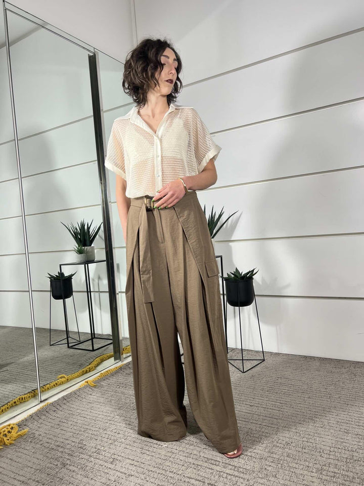 pantalone con pinces tabacco in viscosa e cotone 10497TABACCO SUSY MIX
