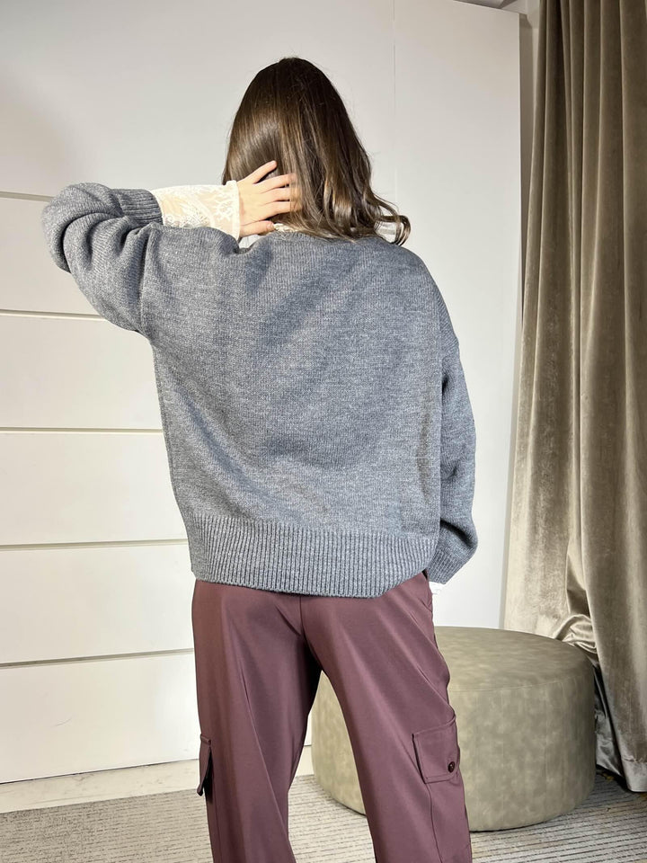 maglione girocollo con ricami charcoal misto lana W5HMJ64A400CHARCOAL TENSIONE IN