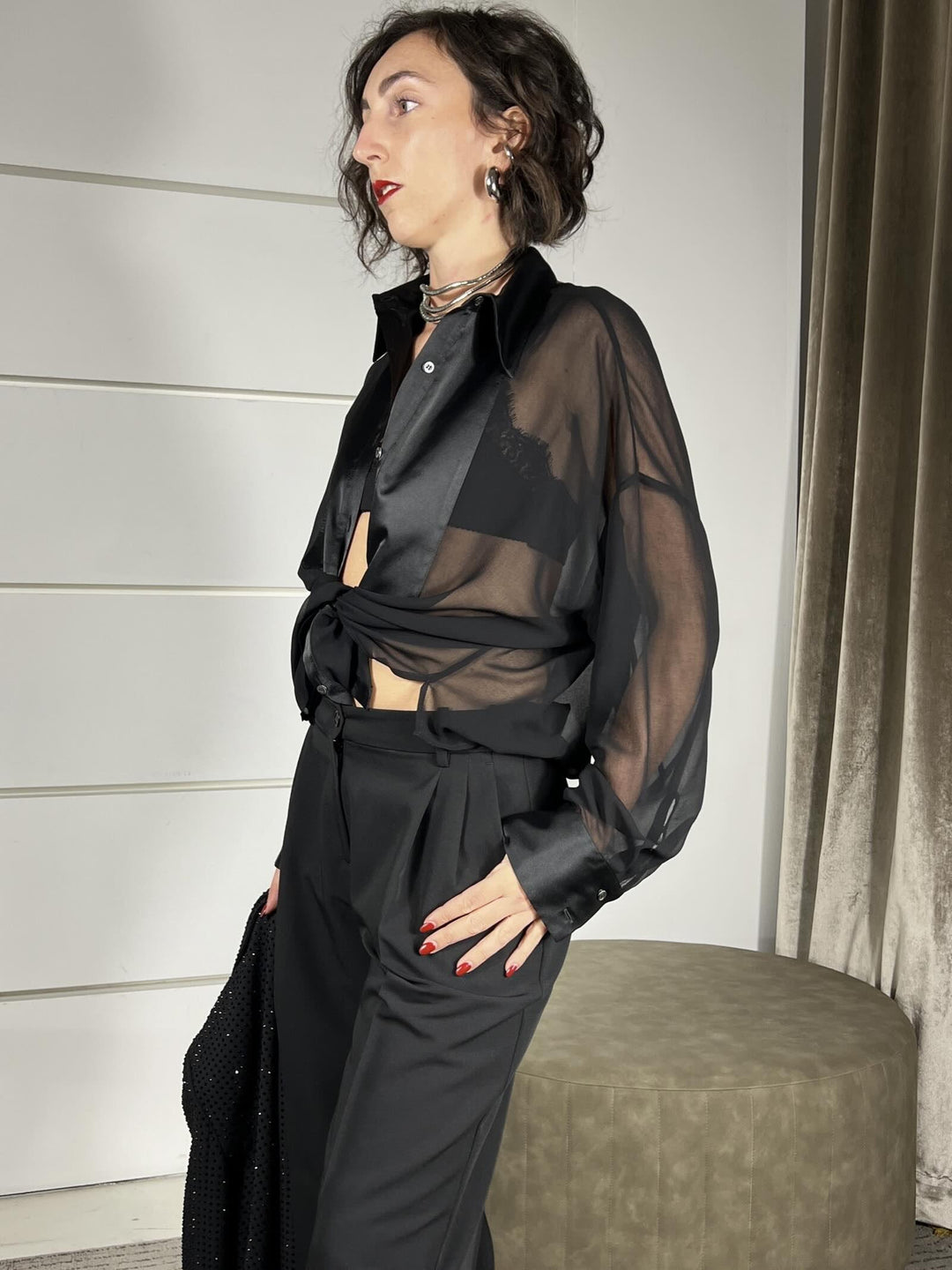 CAMICIA CON TRASPARENZE E CUT OUT NEL RETRO NERA MARQUILLA CAMICIAZ99 PINKO