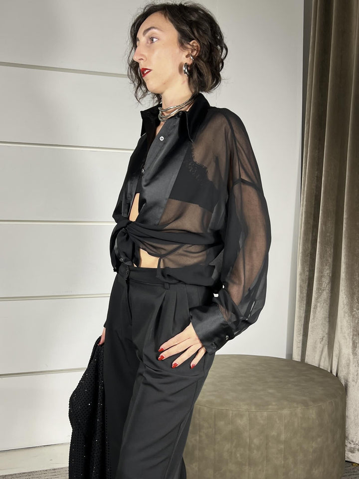 CAMICIA CON TRASPARENZE E CUT OUT NEL RETRO NERA MARQUILLA CAMICIAZ99 PINKO