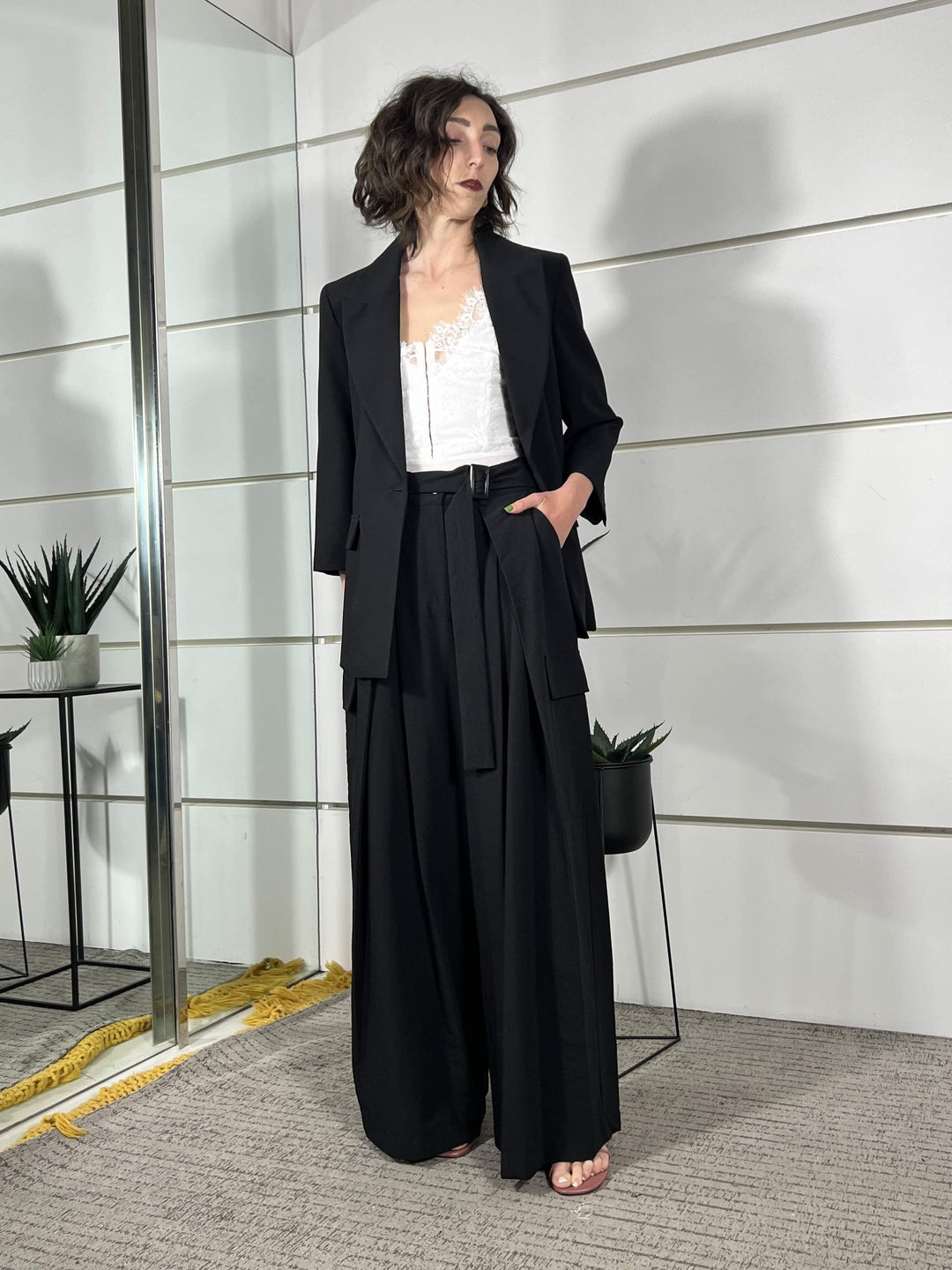 pantalone con pinces nero in cotone e viscosa 10497NERO SUSY MIX