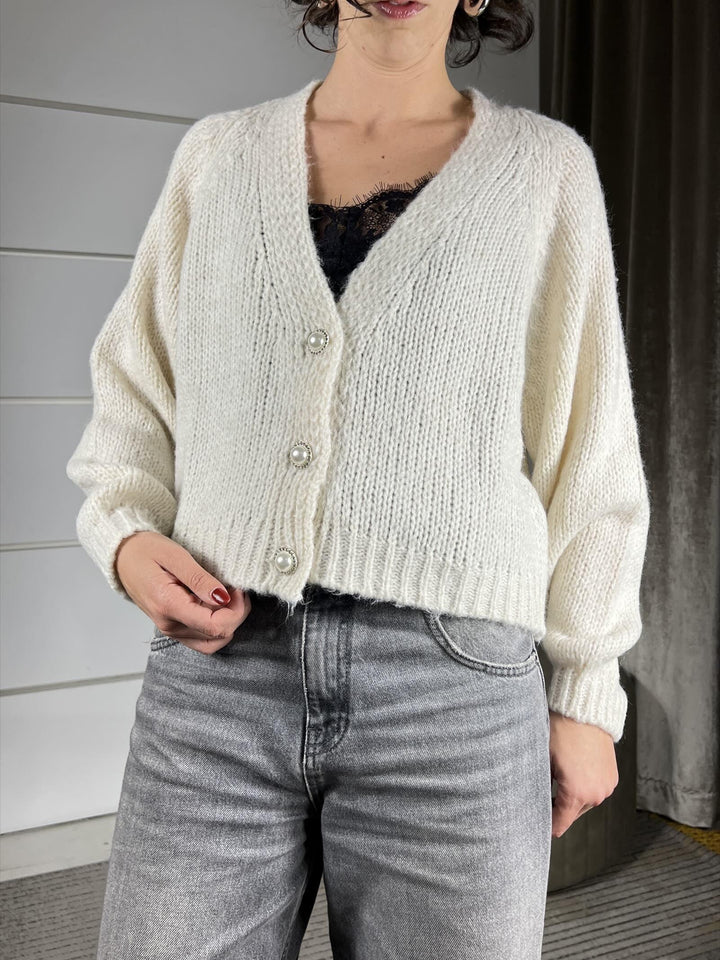 cardigan scollo a v con bottone gioiello calce JIT-P021CALCE HAVE ONE
