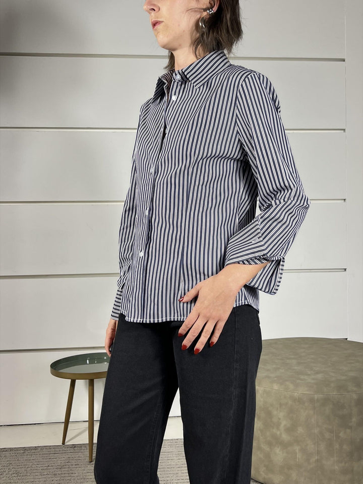 camicia a righe in cotone blu 74857BLU SUSY MIX
