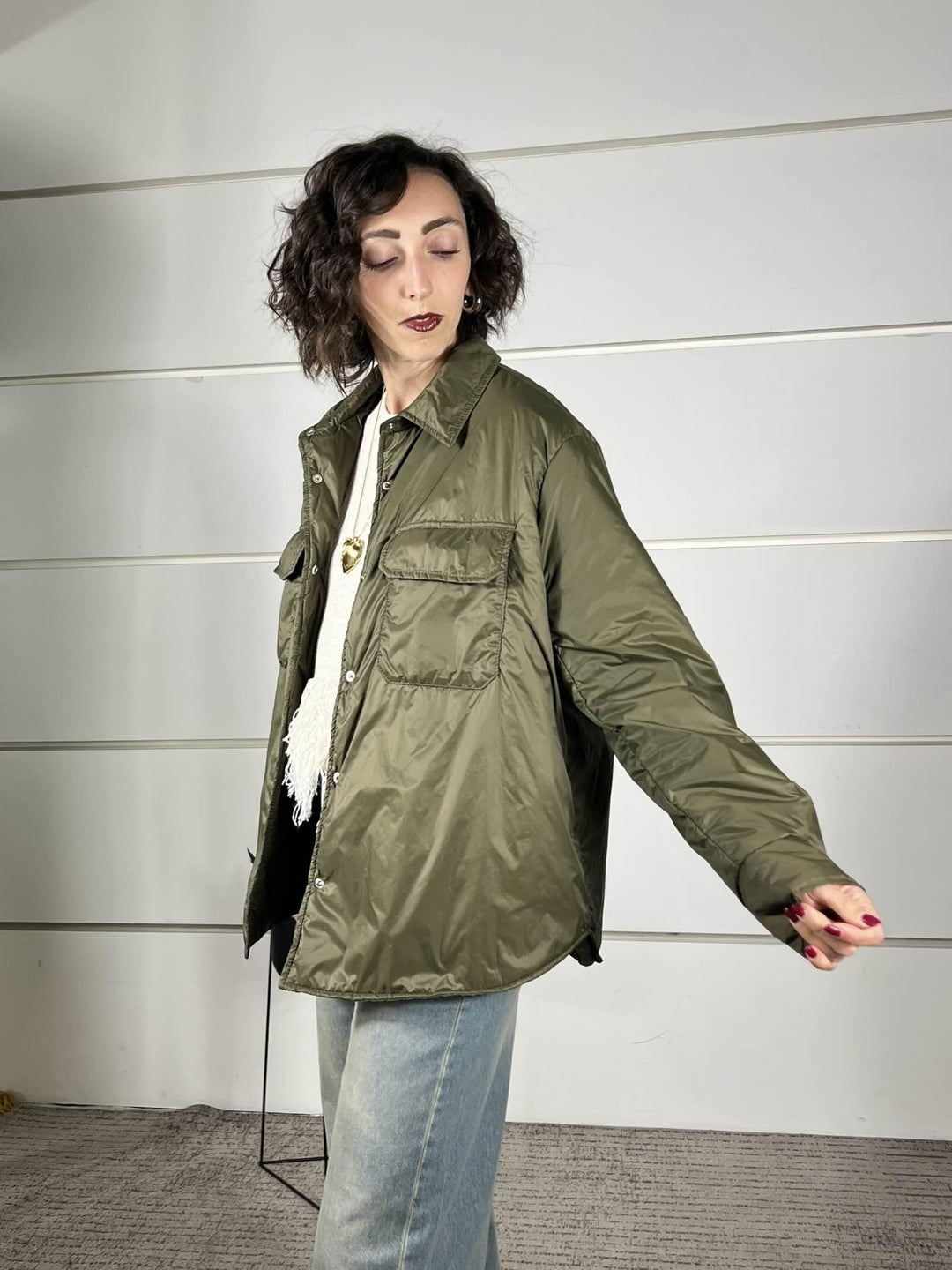 giubbotto trapuntino con collo a camicia verde P02P0115VERDE PHILIA LOFT