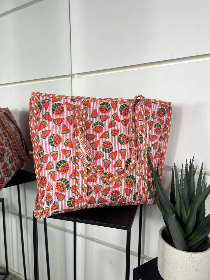borsa in cotone con stampa anguria rosa CO-B0225ANGURIA/ROSA FEMME CAFE SELECTION