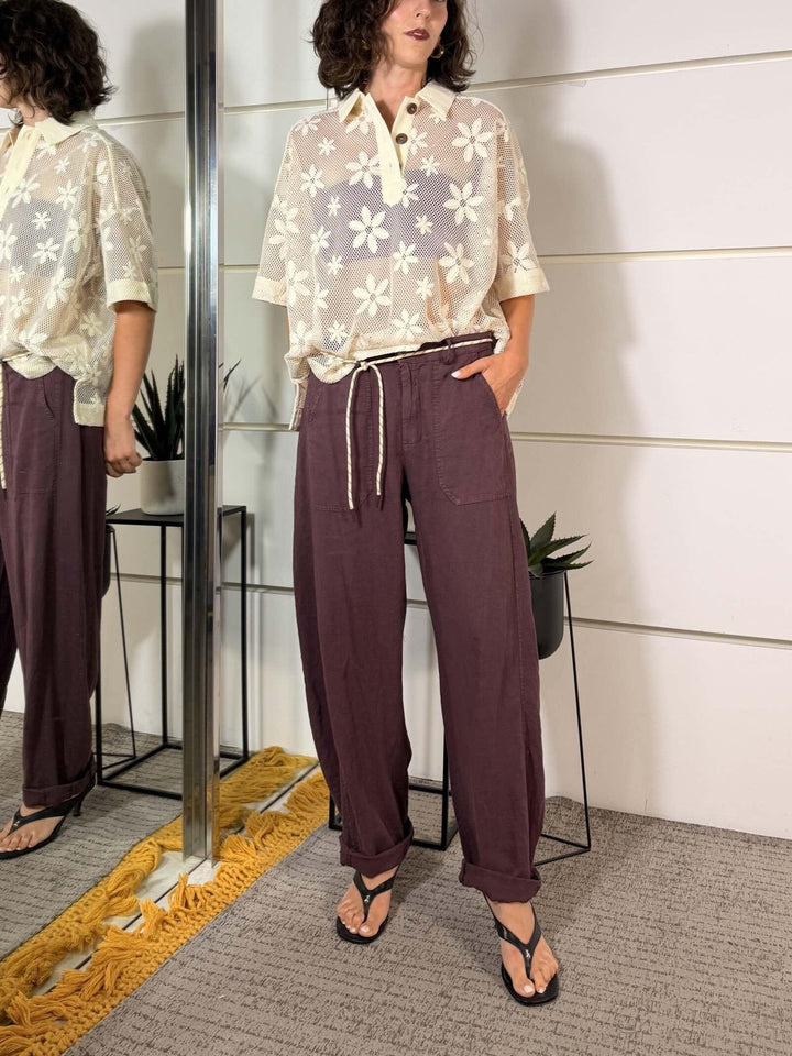 pantalone a ovetto in lino e viscosa fico 60354PFICO SUSY MIX