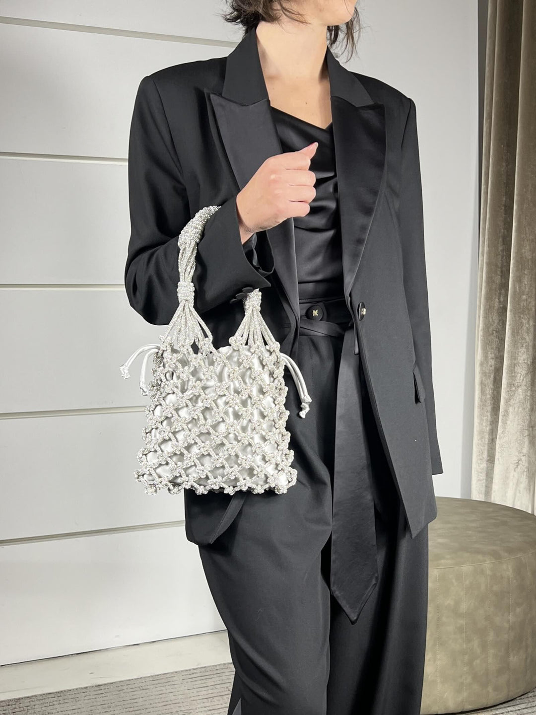 BORSA CON MINI STRASS A INTRECCIO A RETE HANDBAG MINIZZFQ PINKO