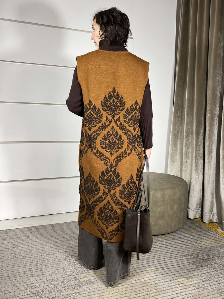 GILET LUNGO CON RICAMI DAMASCATI RUST W5HMG75A400RUST TENSIONE IN