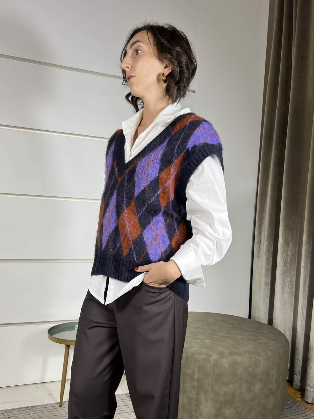 gilet a rombi scollo a v blu in misto lana S01Y0280BLU PHILIA LOFT