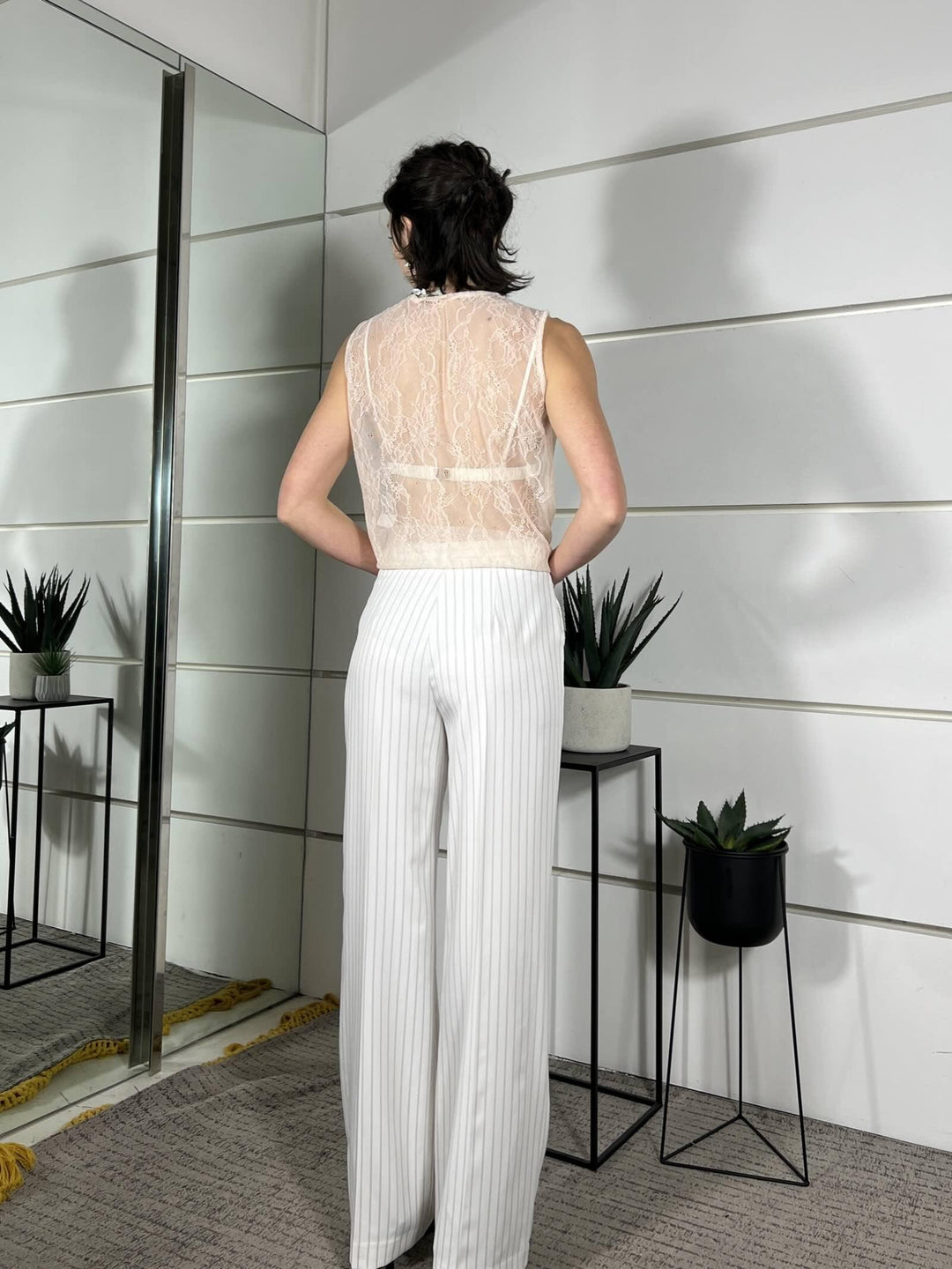 pantalone gessato a palazzo burro TAB1051BURRO 04 VICOLO