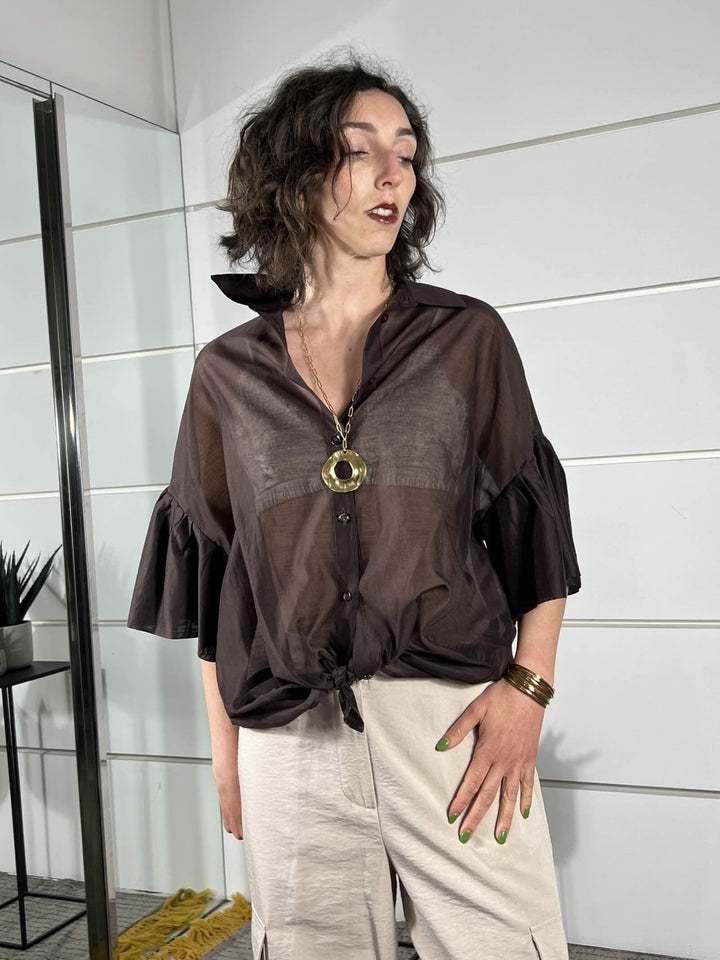 camicia in voile, manica corta fondente TAB1858FONDENTE 69 VICOLO