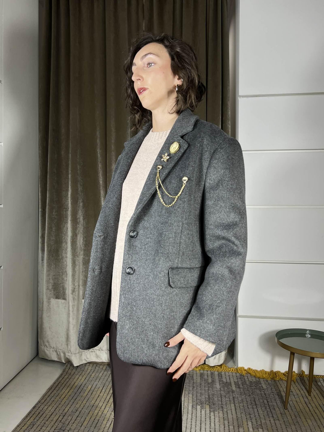 giacca cappotto over con spille rimovibili antracite TF2012ANTRACITE VICOLO