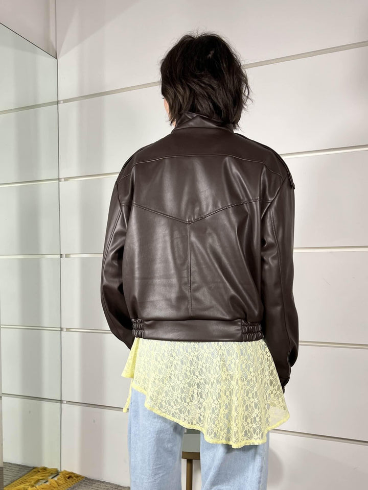 bomber in ecopelle collo alto moro TAB1047MORO VICOLO