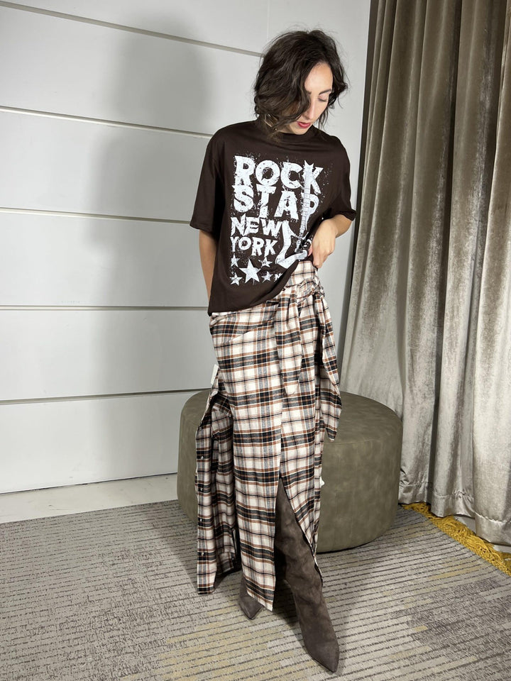gonna lunga check con spacco FW250079AMORO/BURRO TENSIONE IN
