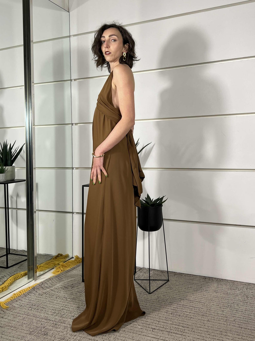 abito lungo con scollo a v, incrocio sul retro moro TAB1384MORO 68 VICOLO