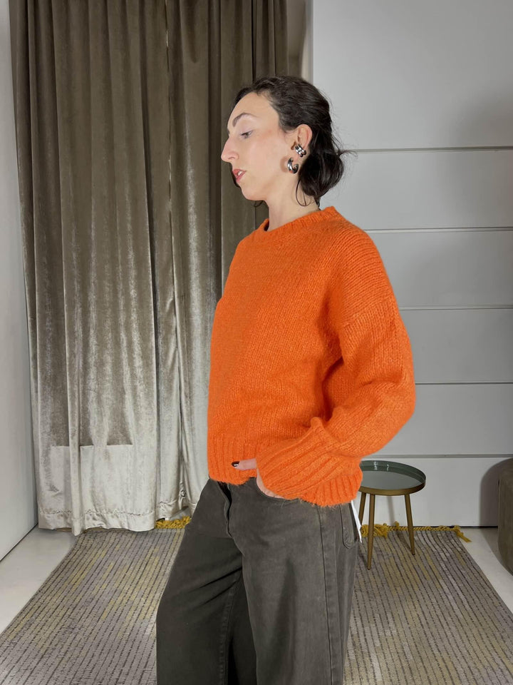 maglione girocollo in misto lana e alpaca arancio 33057FARANCIO VICOLO