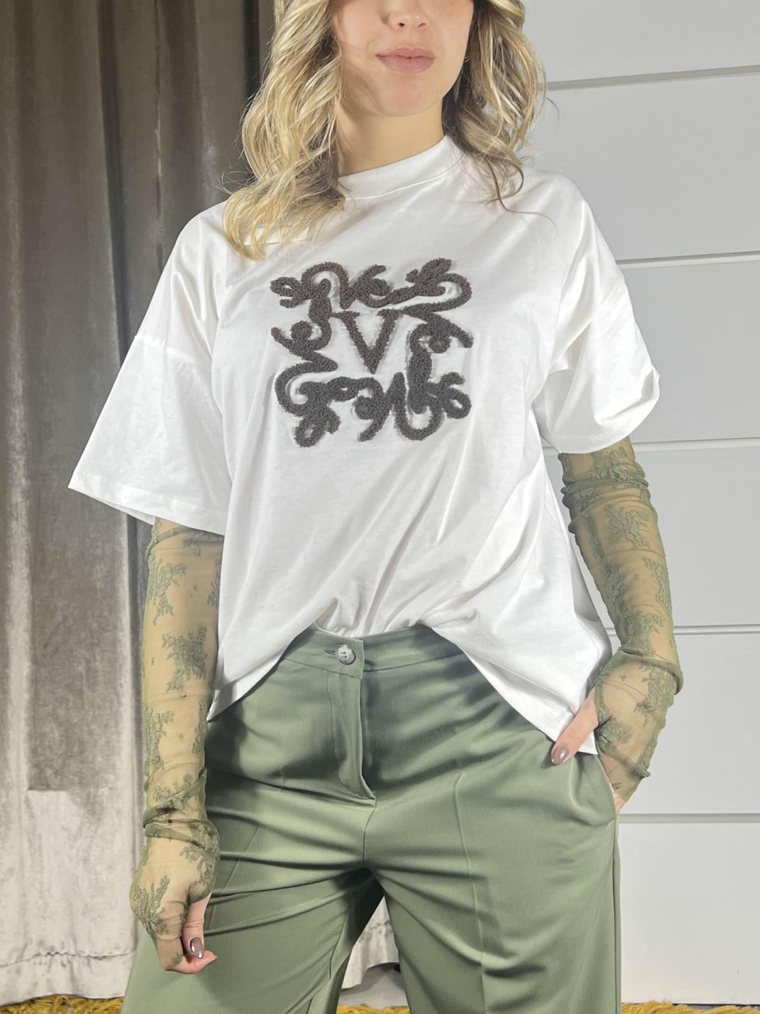 t-shirt con logo bouclè bianca RAB0045BIANCO/MORO VICOLO