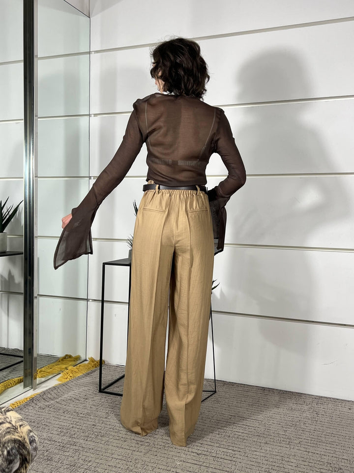 pantalone a palazzo con elastico nel retro e cintura deserto in viscosa PVI-Q289DESERTO HAVE ONE