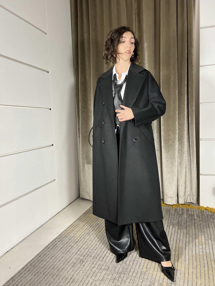 CAPPOTTO NERO OVER DOPPIOPETTO CON CINTA KH36KEY1900 IMPERIAL