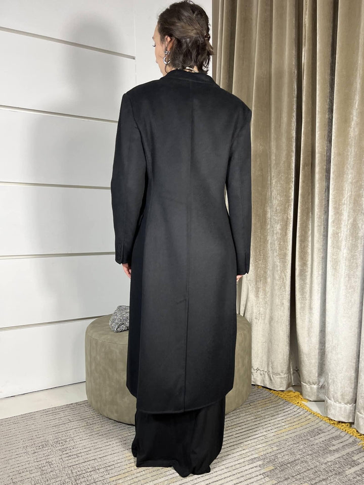 CAPPOTTO NERO LUNGO SFIANCATO50% LANA HAND MADE TF0059NERO VICOLO