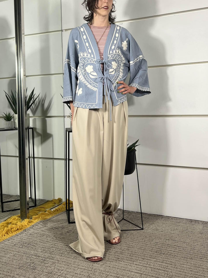 pantalone con pince palazzo in viscosa beige 26P4364GEIGE TENSIONE IN
