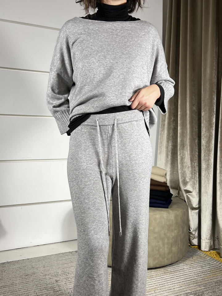 completo grigio maglia e pantalone a palazzo in calda viscosa LN871325GRIGIO SUSY MIX