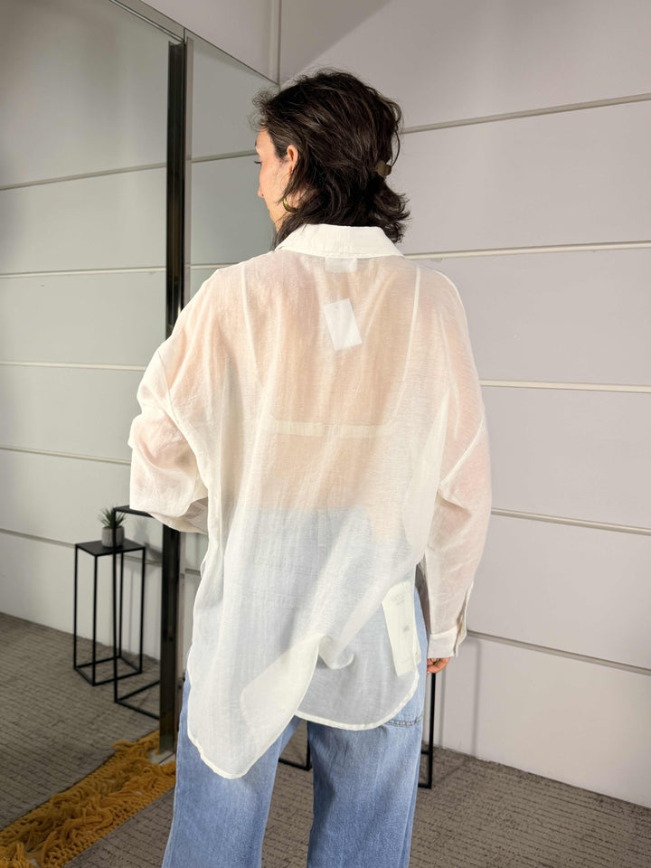 camicia bianca in mussola con ricamo tres chic WM2687BIANCO SPICY CAFE