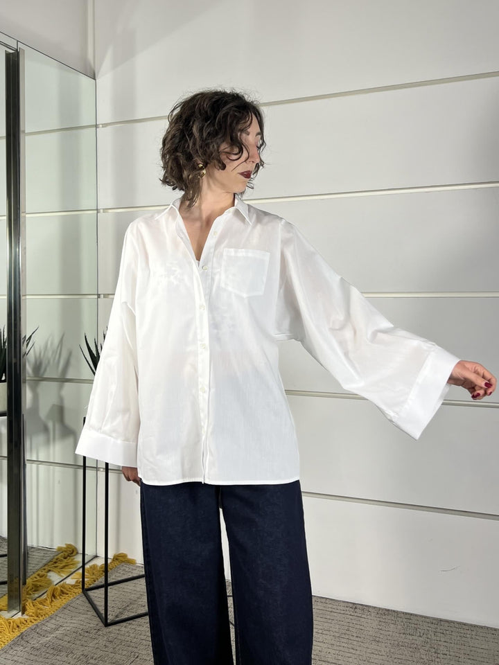 camicia over in cotone con manica ampia bianca TAB0810BIANCO VICOLO