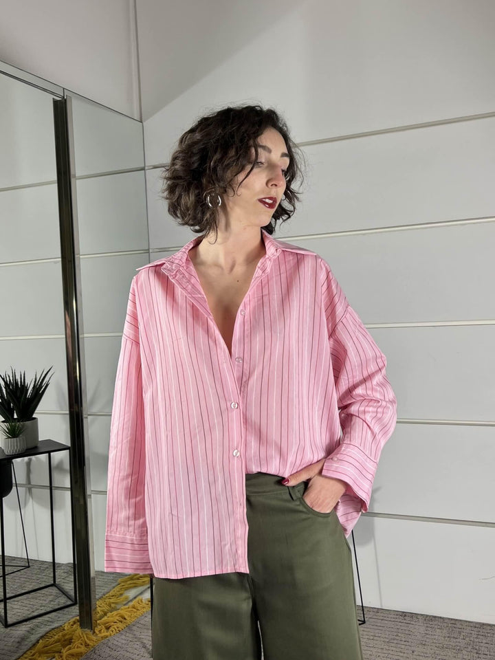 camicia over gessata rosa in  viscosa C1051PY22ROSA SUSY MIX