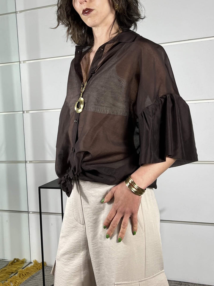 camicia in voile, manica corta fondente TAB1858FONDENTE 69 VICOLO