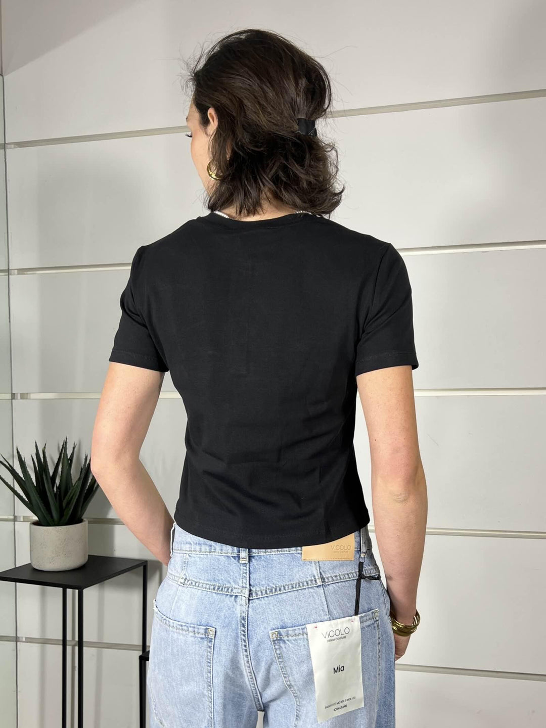 t-shirt nera serafino manica corta LC260262NERO LUMINA