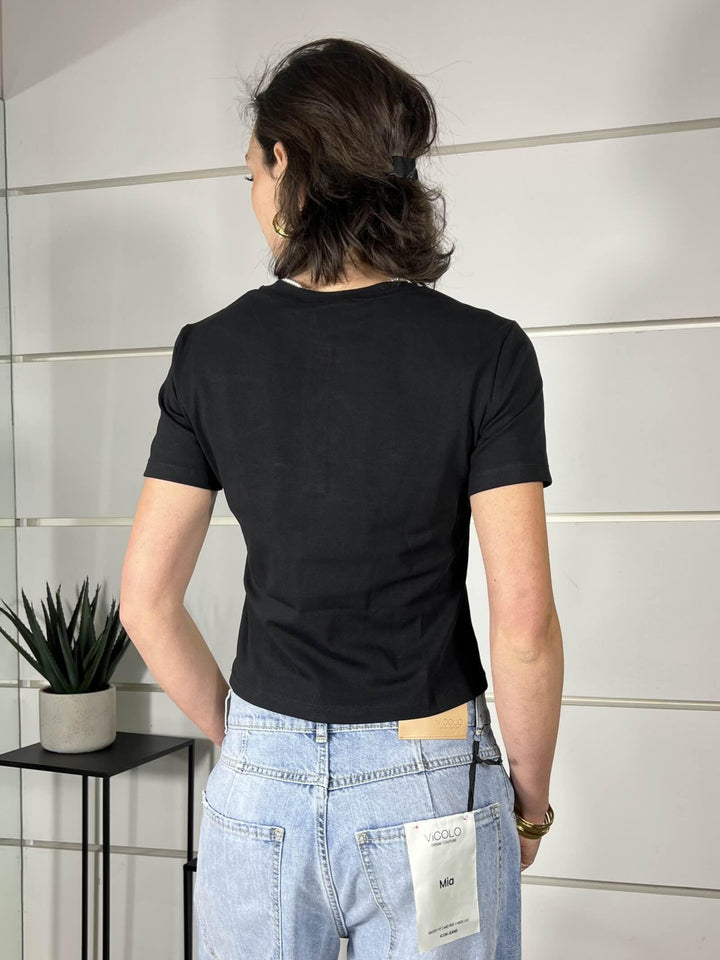 t-shirt nera serafino manica corta LC260262NERO LUMINA