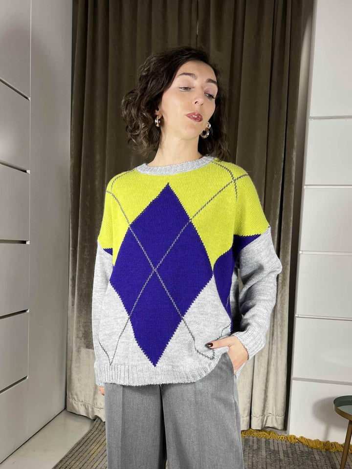 maglia girocollo rombi in misto lana MFP-P329GRIGIO/VIOLA/LIME/ANTRACITE HAVE ONE