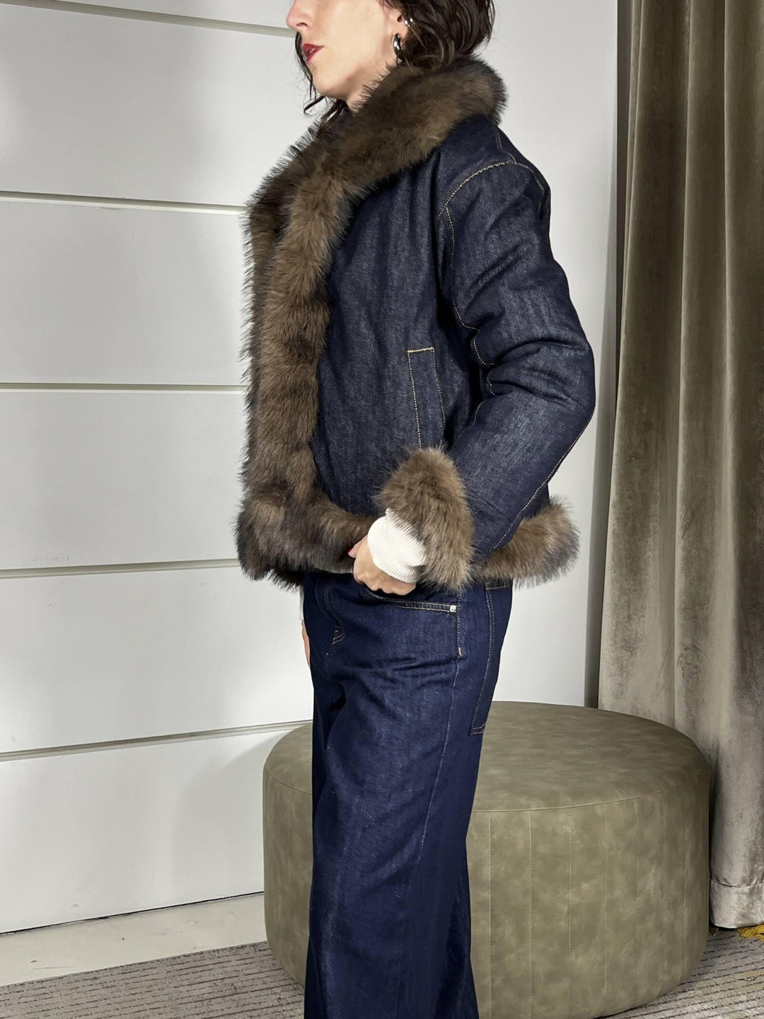 giubbotto in denimscuro  reversibile diventa una ecopelliccia TF0079DENIM SCURO VICOLO