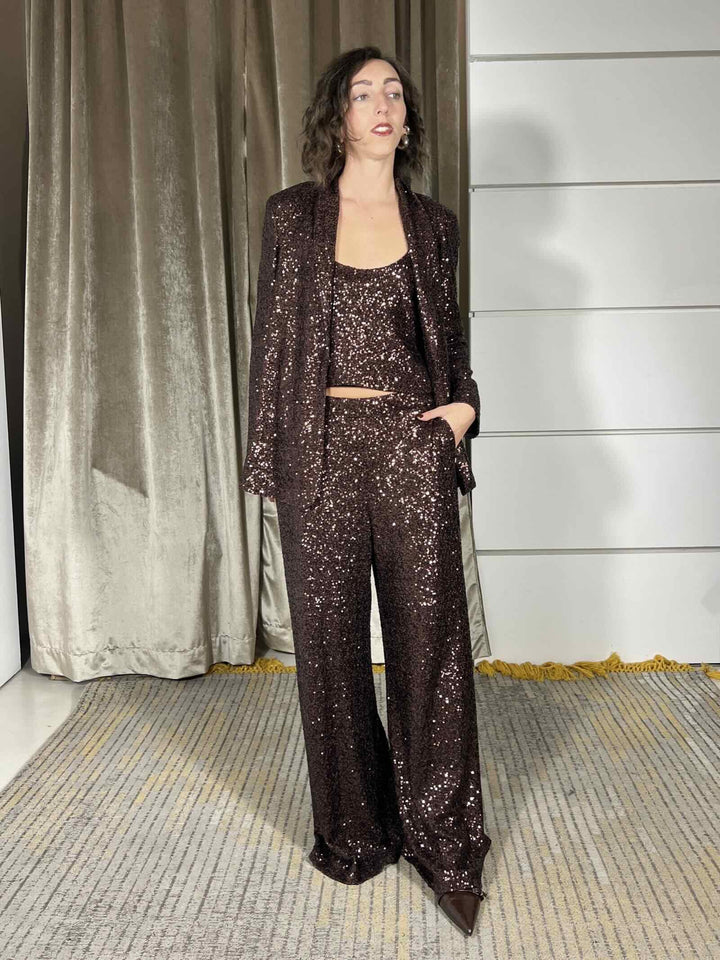 PANTALONE CON PAILLETTES MARRONE ARABIC P187PYMA646ARABICA MANILA GRACE