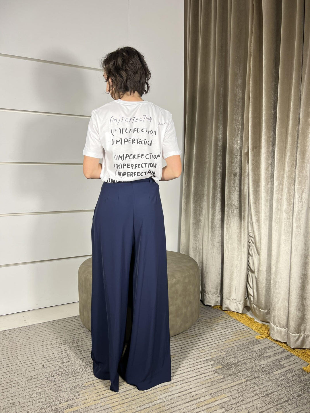 pantalone ampio con cinta e pinces blu P3ZQKHX1650 IMPERIAL