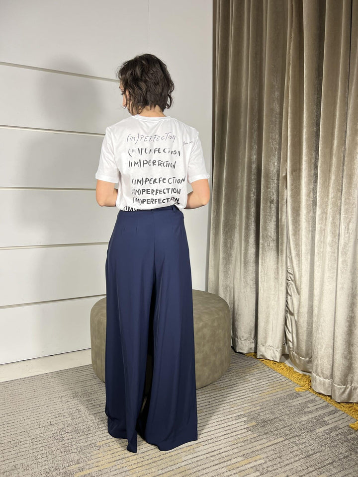 pantalone ampio con cinta e pinces blu P3ZQKHX1650 IMPERIAL
