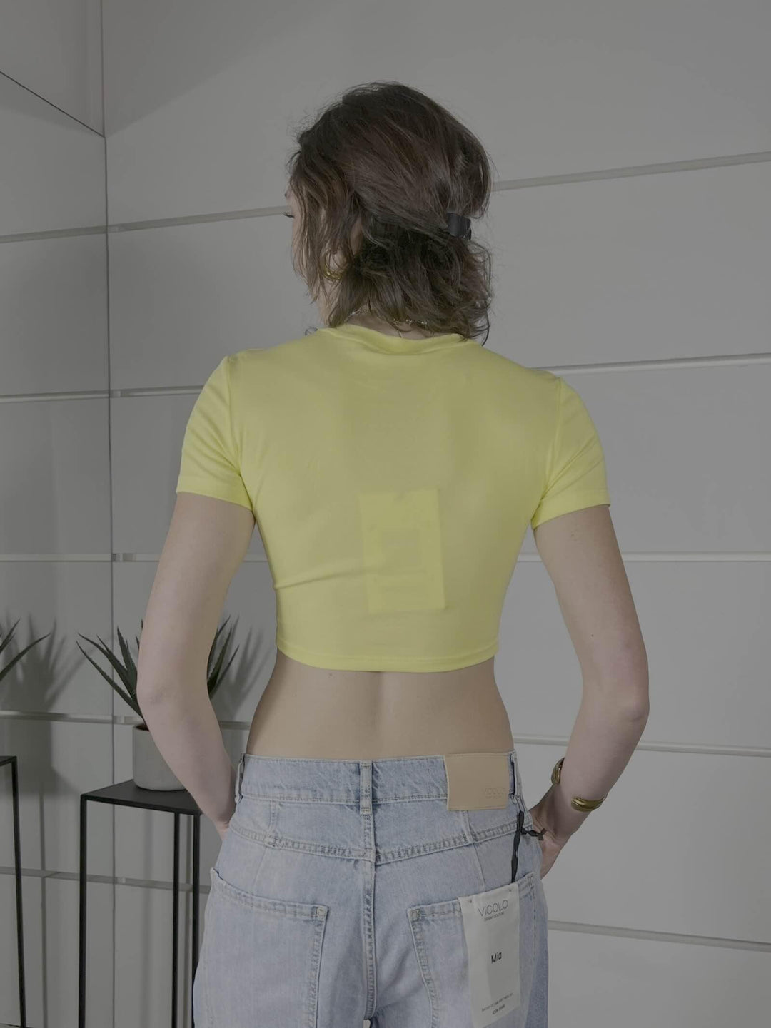 t-shirt gialla fluo crop girocollo manica corta slim LC240001GIALLO FLUO LUMINA