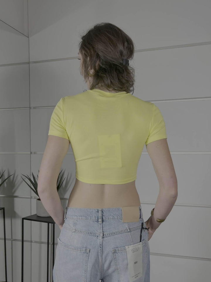 t-shirt gialla fluo crop girocollo manica corta slim LC240001GIALLO FLUO LUMINA